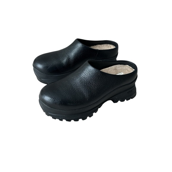 LOEFFLER RANDALL Gemma Leather Lug Sole Mule Womens 7 Black Chunky Sherpa Lined - Picture 3 of 10